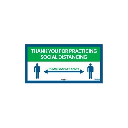 The Magnet Group GEC, Green Thank you for Social Distancing Sign, 24W x 12H, Adhesive Vinyl CP005803